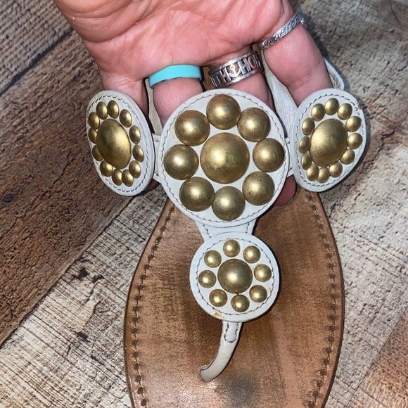 Miu Miu cream Kitten Heel Gold Studded Slip On Sandals Sz 40 - Picture 6 of 15